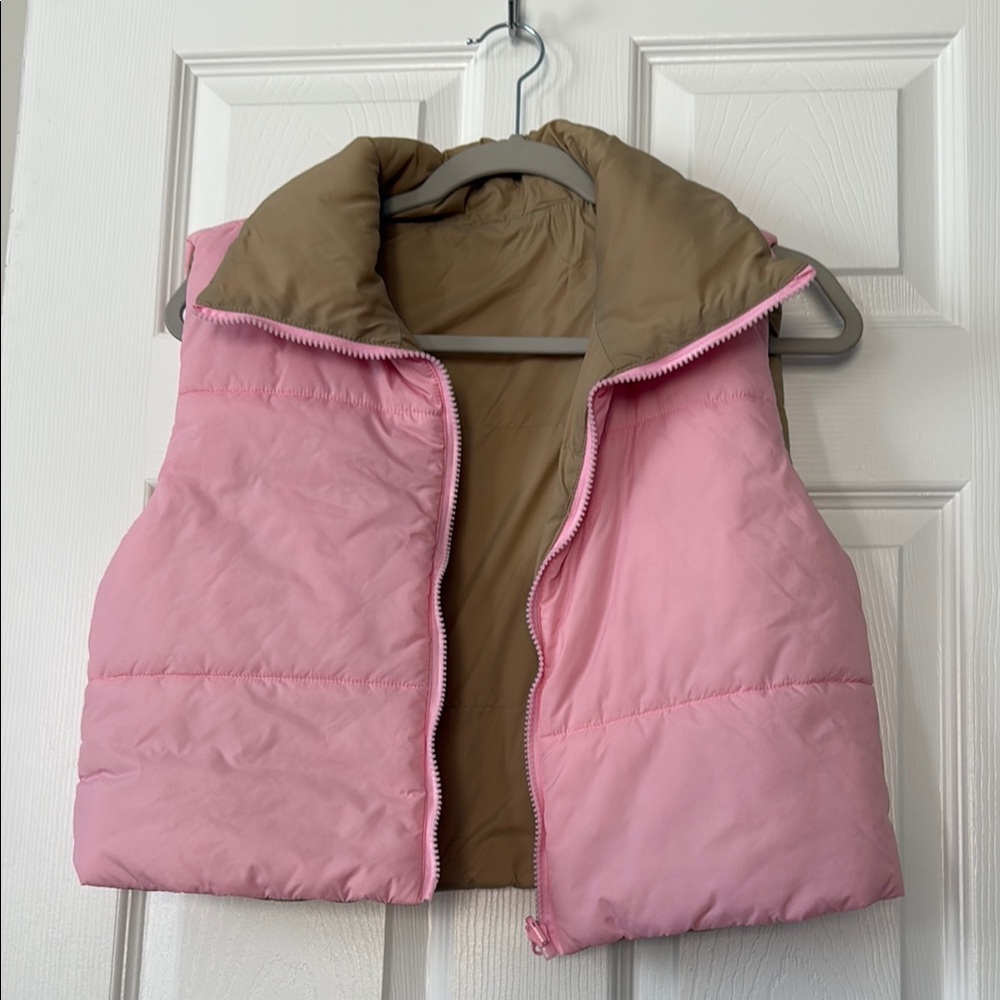 Reversible Pink and Tan Puffer Vest